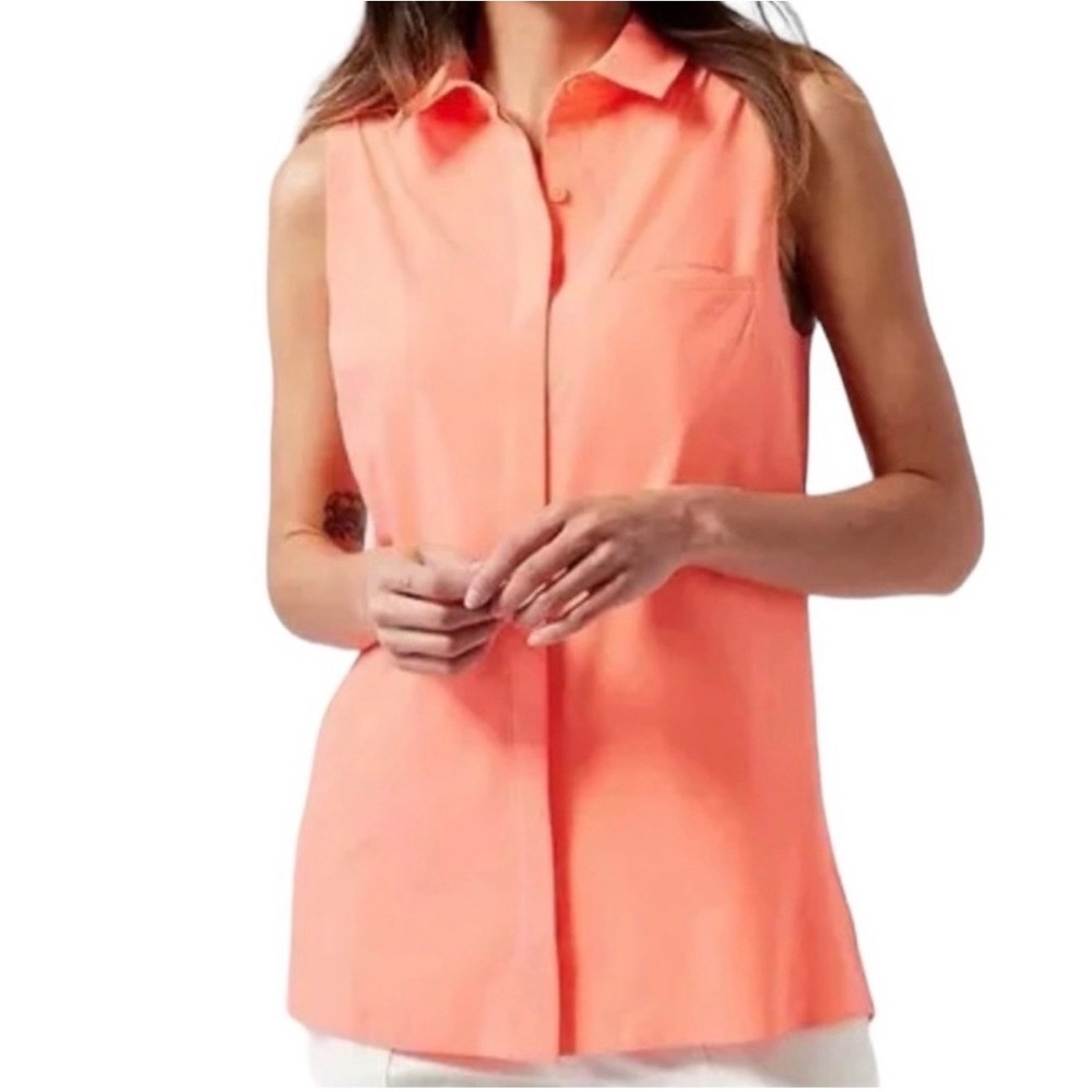 Athleta Urbanite II Sunny Coral Sleeveless Button Up Shirt Tank UPF Size X-Small